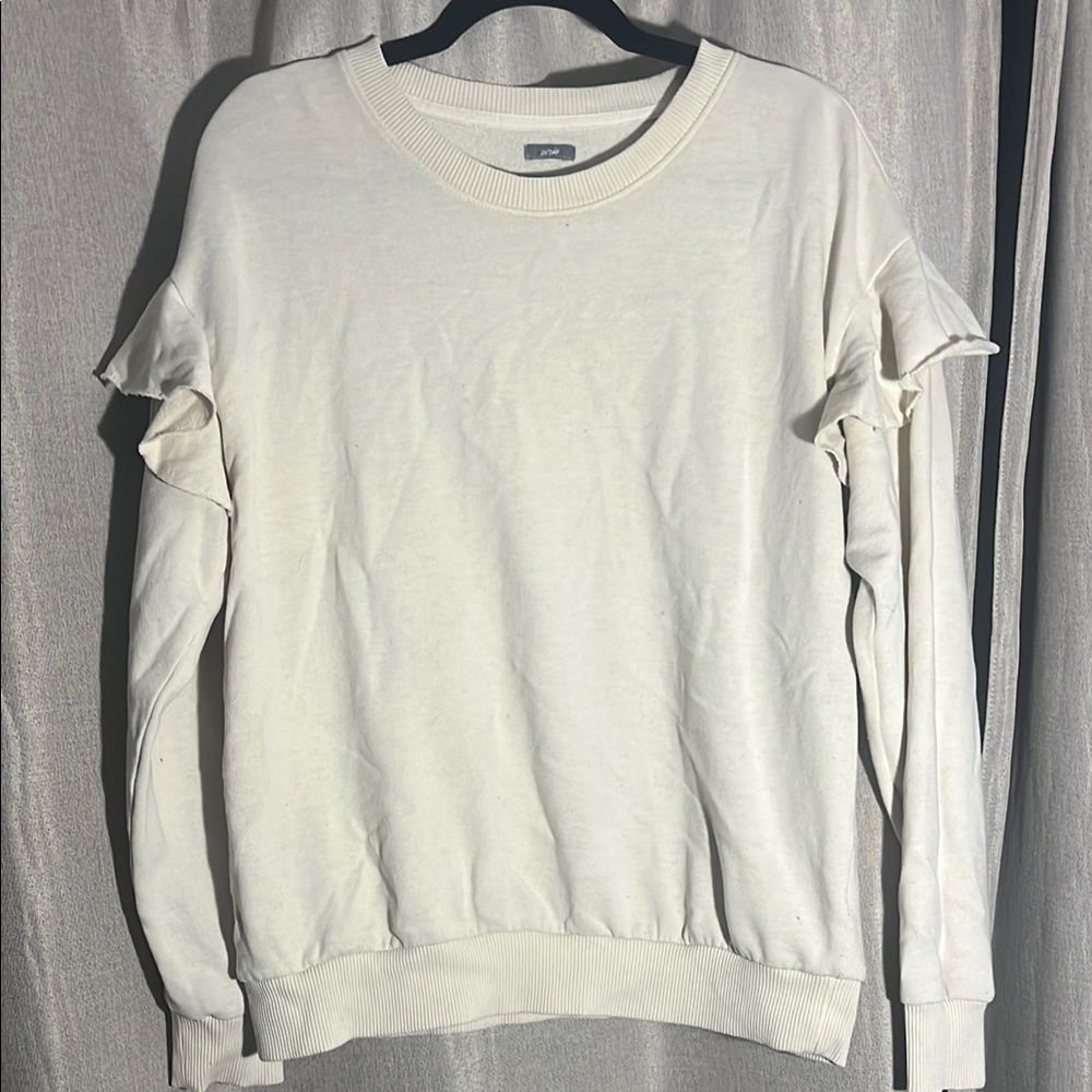 White Ruffle Sleeve Sweatshirt